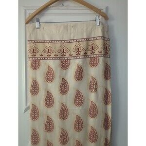 Global Home Indian Block Print Shower Curtain Tan  Red Gold Paisley Sequined